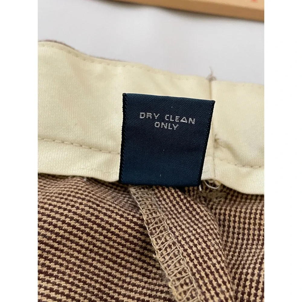 Polo Ralph Lauren Houndstooth Dress‎ Pants 38x32 Brown Pleated Cuffed Trousers